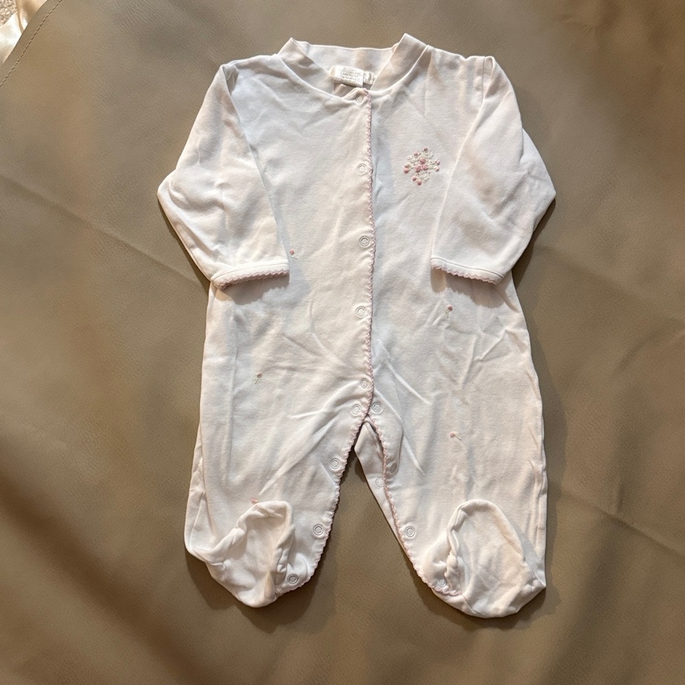 White Baby Footie with Pink Accents